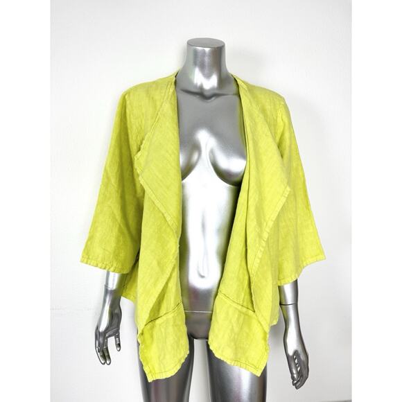 Linen Jacket Women’s M/L Lagenlook Relaxed Citrus Lime 3/4 Sleeve Topper - Picture 1 of 14
